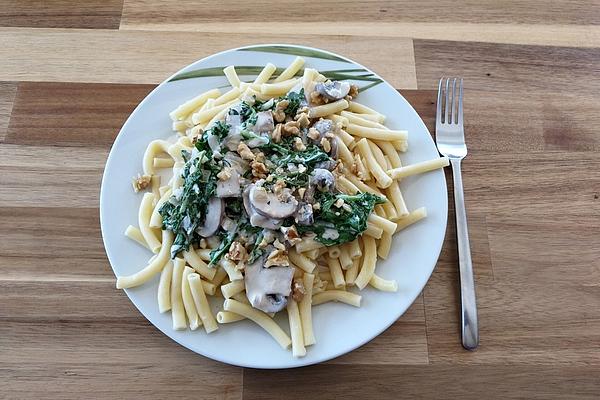 Vegetarian Mushroom Goat Cheese Noodles with Walnuts