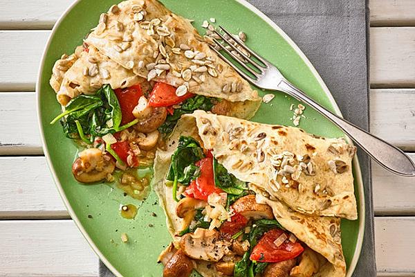 Vegetarian Pancakes with Spinach and Mushroom Filling