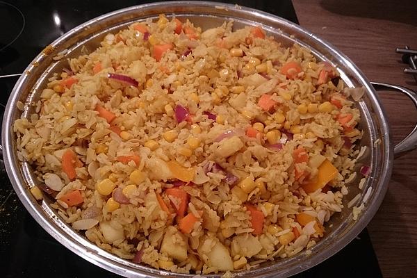 Vegetarian Vegetables – Curry – Rice from Wok or Pan