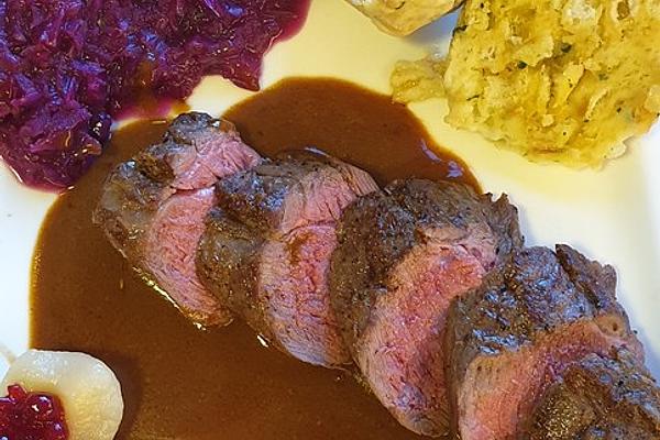 Venison Fillet with Cranberry Sauce and Chestnut Puree