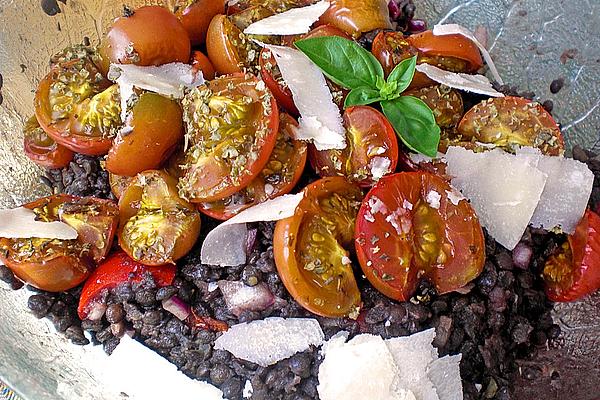 Warm Lentil Salad with Baked Cherry Tomatoes