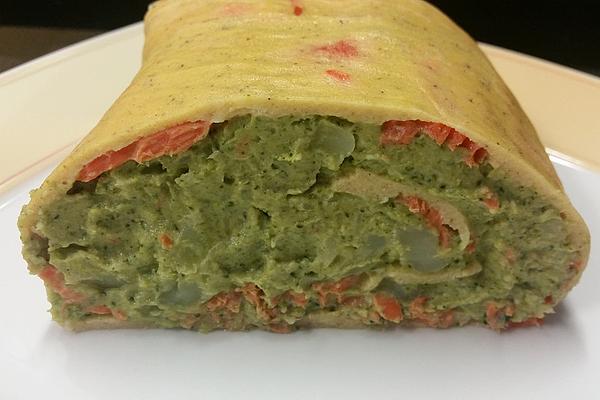 Warm Low Carb Roll with Salmon and Broccoli Puree