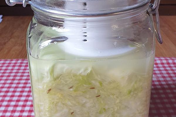 White Cabbage Fermented Into Sauerkraut