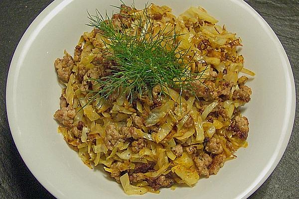 White Cabbage with Minced Meat, Puree and Lettuce