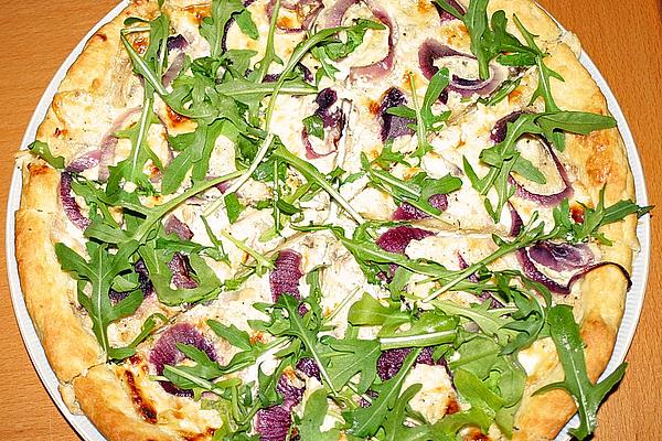 White Pizza with Porcini Mushrooms, Gorgonzola and Rocket