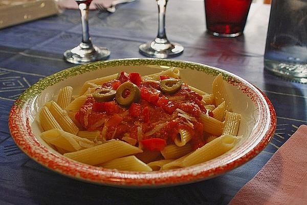 Whole Grain Penne with Tomato and Olive Sauce