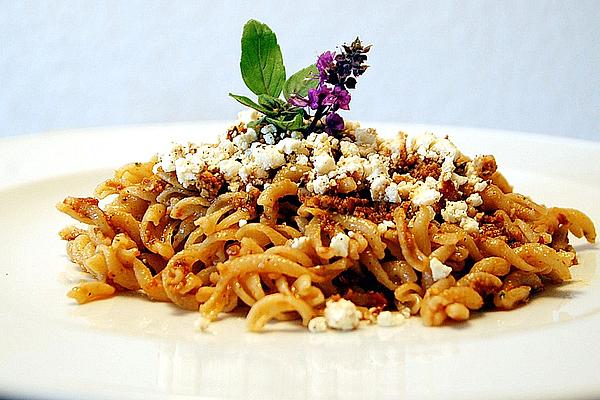 Whole Grain Spirelli with Pesto Rosso and Baked Ricotta