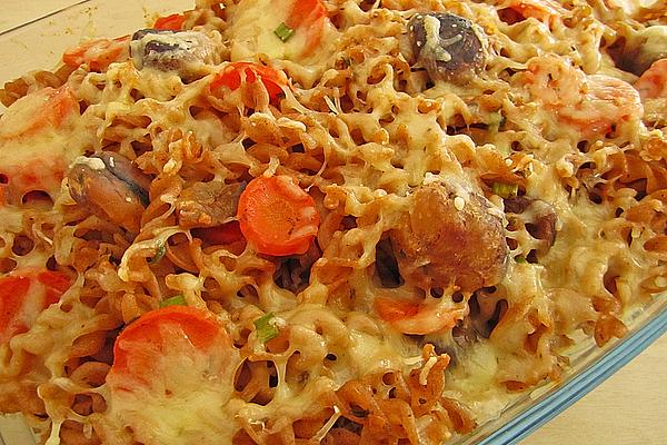 Whole Wheat Pasta Bake with Carrots and Chestnuts