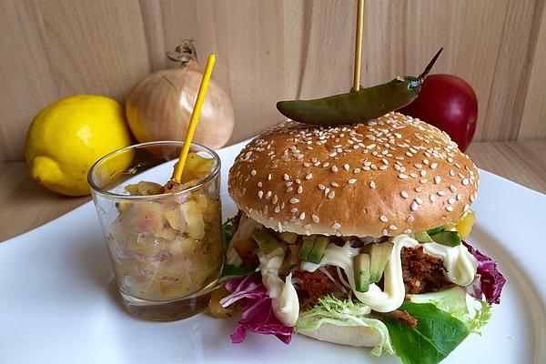 Wild Boar Cheeseburger with Apple and Onion Jam and Coconut Mayonnaise