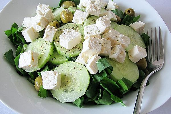 Wild Garlic Salad with Cucumber and Sheep Cheese