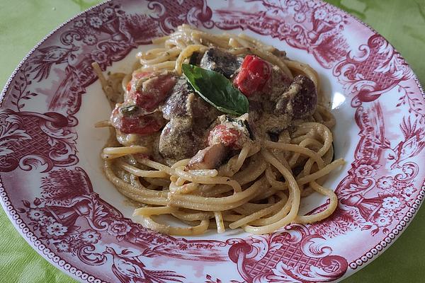 Wild Garlic – Spaghetti with Tomatoes – Mushrooms – Vegetables