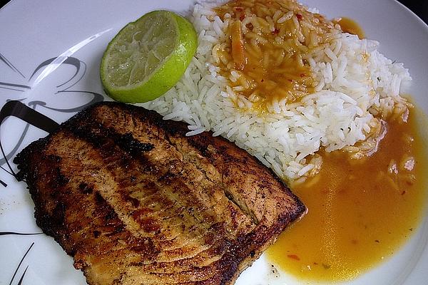 Wild Salmon with Melon – Chili Sauce and Dill Rice