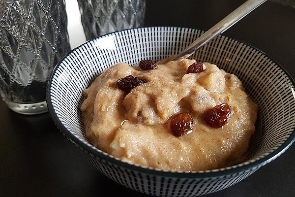 Winter Pudding Made from Semolina and Oatmeal with Bananas, Rum and Raisins
