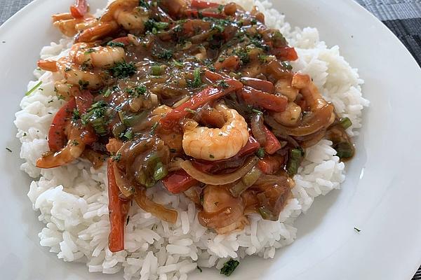 Wok with Prawns, Peppers and Mint