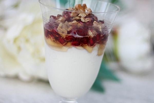 Yogurt with Honey, Pomegranate Seeds and Walnuts