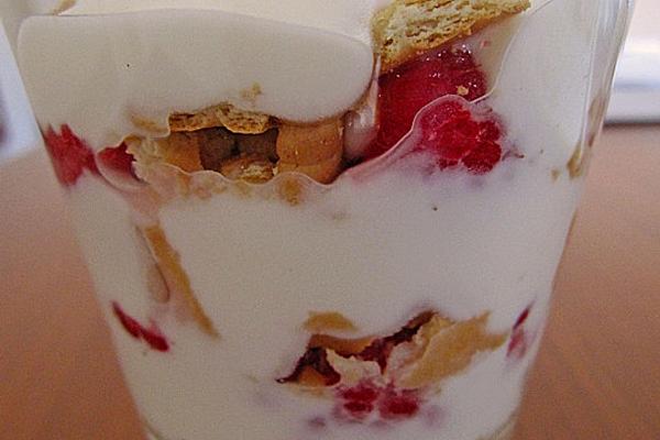 Yogurt with Raspberry Cream on Bed Of Biscuits