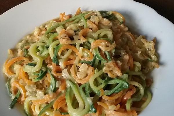 Zucchini and Carrot Noodles with Almond Cream Sauce