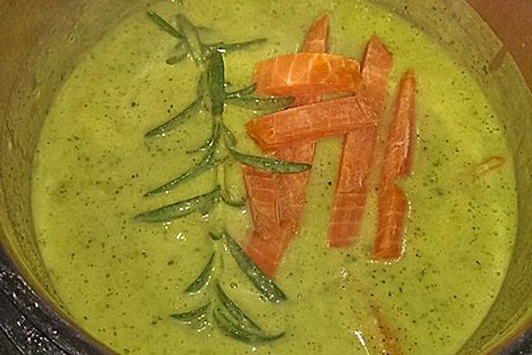 Zucchini Cream Soup with Salmon and Rosemary