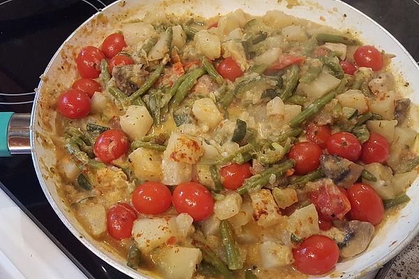 Zucchini Kohlrabi Pan with Tomatoes and Tofu