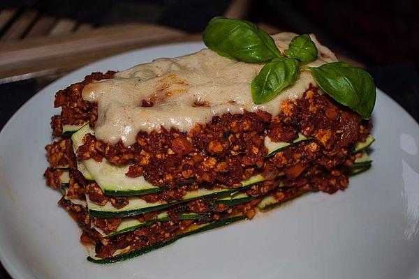 Zucchini Lasagna with Bolognese Filling and Almond Cream