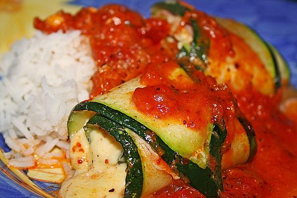 Zucchini Rolls in Tomato Sauce