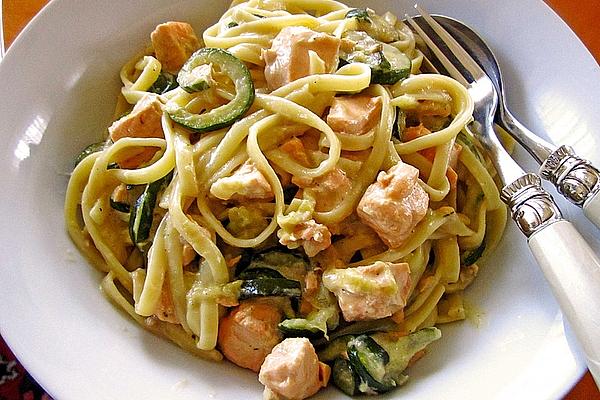 Zucchini – Salmon – Sauce with Ribbon Noodles
