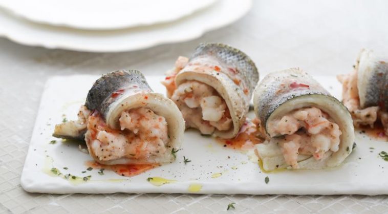 Seabass Rolls with Shrimps