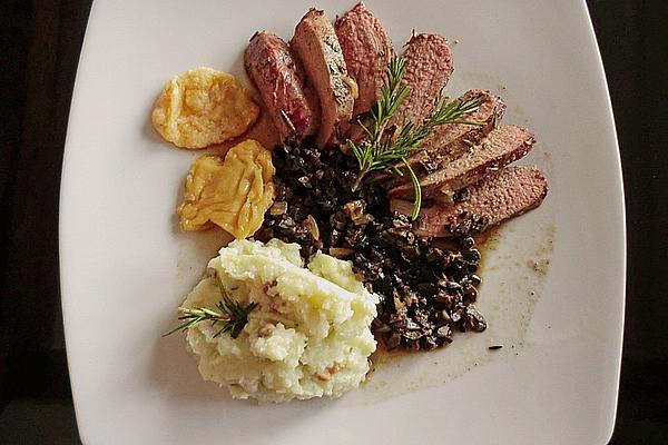 Alberto`s Duck Breast with Black Olives and Cauliflower Puree