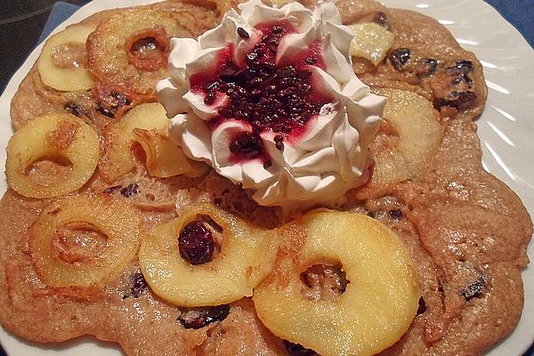 Apple Pancakes Made from Whole Wheat Flour, Mineral Water and Cranberries with Amarena Ice Cream