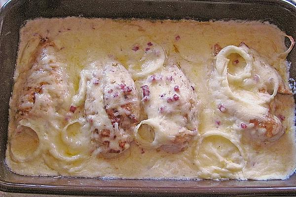 Baked Chicken Breast with Onions and Ham