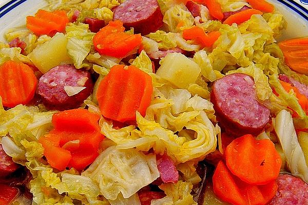 Carrot and Savoy Cabbage Stew with Sausage