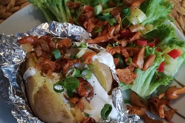 Chanterelle Baked Potatoes on Bed Of Lettuce