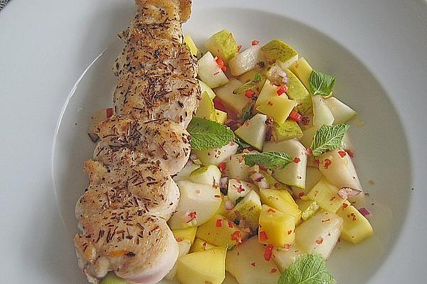 Chicken Breast Fillets Skewered on Lemongrass, with Spicy Fruit