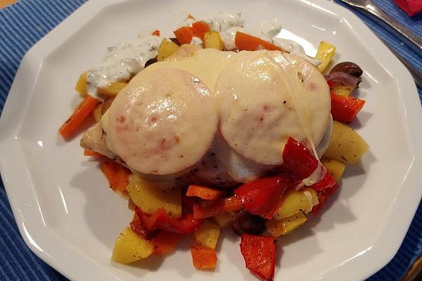 Chicken Breast on Oven Vegetables with Yogurt Sauce