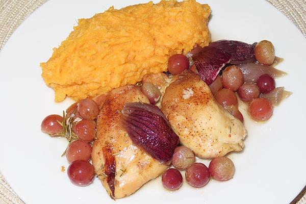 Chicken Legs with Grapes and Pumpkin Mash