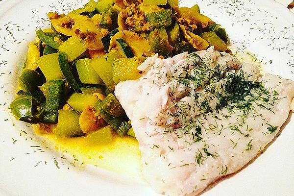 Cod on Zucchini and Cucumber Vegetables