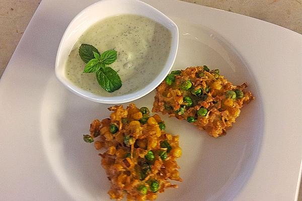 Corn and Pea Balls with Mint Sauce