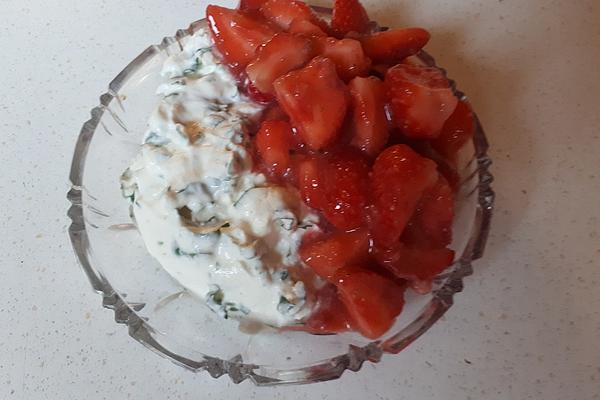 Cream Of Basil with Marinated Strawberries