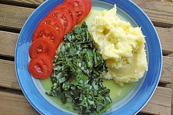Crumbly New Zealander Spinach with Mashed Potatoes