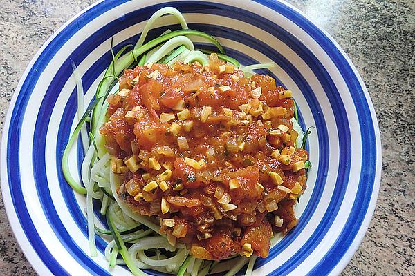 Crumbly Zucchini Spaghetti with Lupine Bolognese