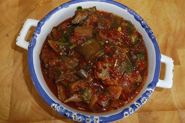 Eggplant-tomato-vegetables with Garlic and Dried Mint