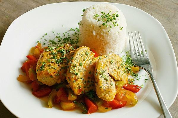 Fiery Chicken Schnitzel with Garlic and Bell Pepper Vegetables
