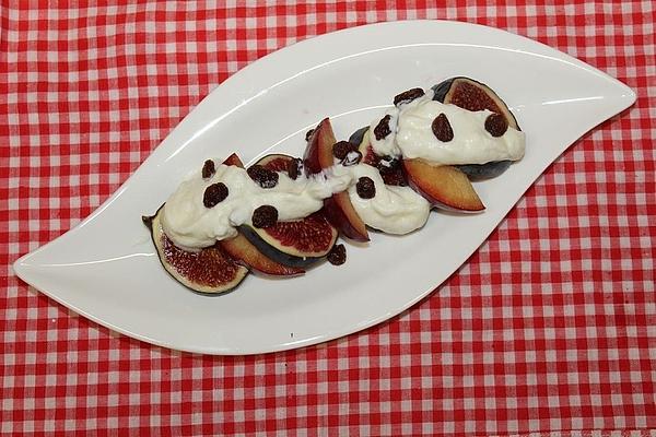 Fig and Plum Carpaccio with Honey Yogurt and Topping