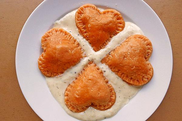 Filled Pasta Hearts in Tipsy Cheese Sauce