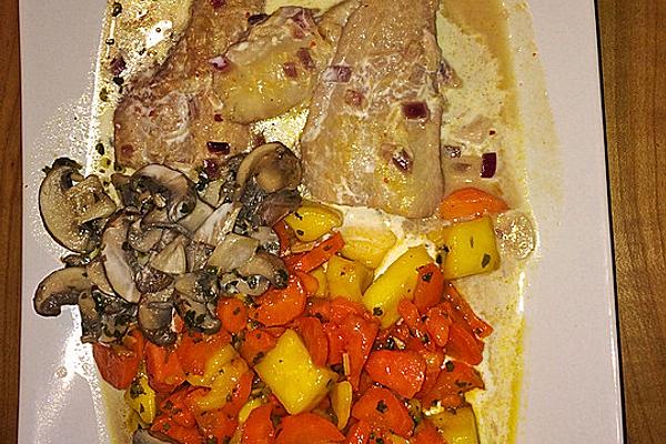Fish in Coconut Milk with Mango and Mushrooms