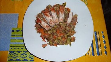 Bay-bacon-wrapped Chicken Breast with Balsamic Lentils