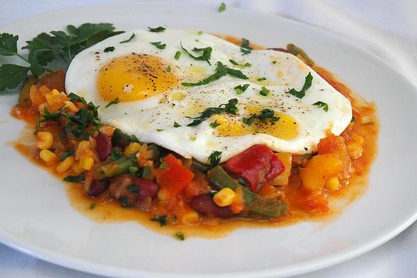 Fried Eggs on Mexican Vegetables