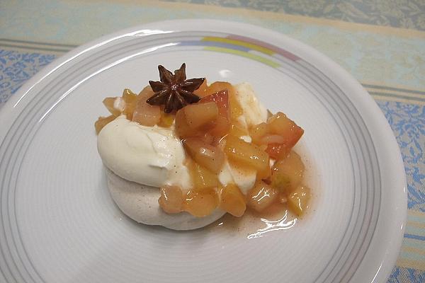 Gingerbread Pavlova with Apple and Pear Compote