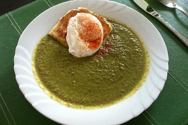 Green Soup with Poached Eggs