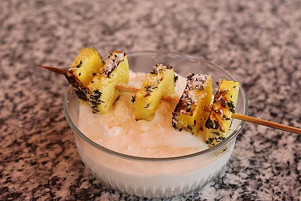 Grilled Pineapple with Herb Sugar and Coconut Ice Cream